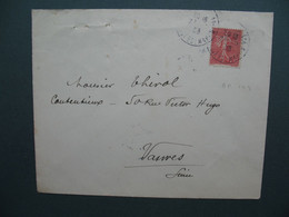 Semeuse  Perforé BP 143   Sur Lettre  Banque De Paris Et Des Pays-Bas  1906 - Covers & Documents