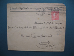 Semeuse  Perforé CA17   Chambre Syndicale Des Agents De Change De Paris   1927 - Storia Postale