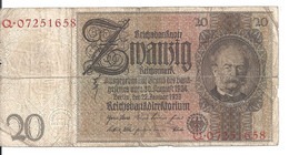 ALLEMAGNE 20 REICHMARK 1929 VF P 181 - 20 Mark