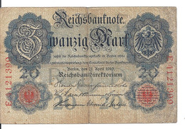 ALLEMAGNE 20 MARK 1910 VF P 40 - 20 Mark