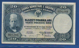 ALBANIA - Banca Nazionale D'Albania - P. 3 – 20 Franka 1926 -  AVF, Serie H36,088 - Albania