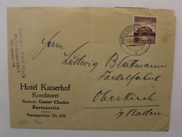 1938 Hotel Kaiserhof Bartenstein Bartoszyce Dt Reich Allemagne Cover Mi 668 - Briefe U. Dokumente