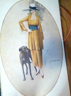 ILLUSTRATORE C MONESTIER Donnine ILLUSTRATA RAGAZZA LEVRIERO DOG CANE  VB1919  JF8376 - Monestier, C.