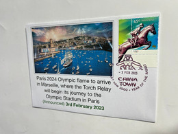 (2 Oø 50 A) 2024 Olympic Flame With Depart From Marseille (arriving On The Bélem Sail Ship) (Equestrian Stamp) 3-2-2023 - Summer 2024: Paris