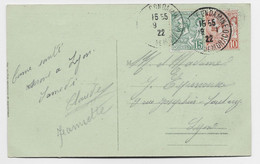 MONACO 10C+15C VERT CARTE CONDAMINE 19.7.1922 - Storia Postale
