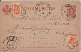 1904 - RUSSIE - CP ENTIER POSTAL De NOWO MINSK (BIELORUSSIE) => MERAN (AUTRICHE ACTUELLEMENT ITALIEN) - Covers & Documents