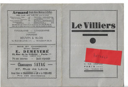 Programme 1935 CINEMA LE VILLIERS / 75017 PARIS / HOLT LEE Tourbillon Film Les Vignes Du Seigneur / M SIMON, R LEFEBVRE - Programme