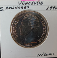 MONEDA DE VENEZUELA DE 5 BOLIVARES DEL AÑO 1990 (COIN) NUEVA (UNC) - Venezuela