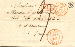 BELGIQUE - CAD MONS + BOITE S SUR LETTRE AVEC CORRESPONDANCE DE HARMIGNIES POUR LA FRANCE, 1846 - 1830-1849 (Unabhängiges Belgien)