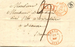 BELGIQUE - CAD MONS + BOITE S SUR LETTRE AVEC CORRESPONDANCE DE HARMIGNIES POUR LA FRANCE, 1846 - 1830-1849 (Onafhankelijk België)