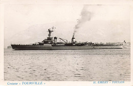 Bateau * Carte Photo * Navire Croiseur TOURVILLE * Militaria * Photo EMERY , Toulon - Warships