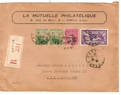 PM206/TP Type Merson (4)-Caisse Amortissement-Orphelins S/L.Recommandée La Mutuelle Philatélique Obl.Dreux 1930 > Italie - Lettres & Documents