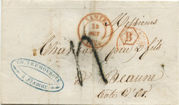 BELGIQUE - CAD NAMUR + BOITE B ROUGE SUR LETTRE AVEC TEXTE DE NAMUR POUR LA FRANCE, 1849 - 1849-1850 Medaillen (3/5)