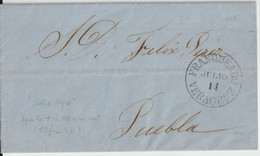 1867 - MEXIQUE - LETTRE De VERA CRUZ (CACHET FRANQUEADO SUP !) => PUEBLA - Mexique