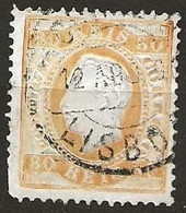 Timbre Portugal 80c Jaune Orange 1870 Yvert N°43 Obliteration Lisboa - Used Stamps