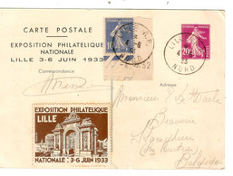 PM211/ Entier CP 20c Expo Phila.Nationale 1933 + Semeuse Coin Daté 1932+vignette Expo Lille > Brasserie De Waele Waregem - Cartes Postales Types Et TSC (avant 1995)