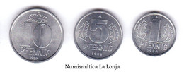 Alemania Germany Dem. Rep. DDR Set 3 Monedas 1 5 10 Pfennig 1960-1990 A Km 8 9 10 Sc Unc - Altri & Non Classificati