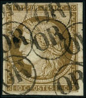 Obl. N°1 10c Bistre, Obl O.r Signé Roumet - TB - 1849-1850 Ceres