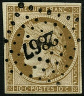 Obl. N°1 10c Bistre, Signé Calves Et Brun - B - 1849-1850 Cérès