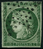 Obl. N°2 15c Vert, Beau 2è Choix - B - 1849-1850 Cérès