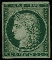 ** N°2b 15c Vert Foncé, Signé Calves Très RARE - TB - 1849-1850 Cérès