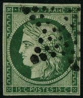 Obl. N°2b 15c Vert Foncé, Petites Marges - B - 1849-1850 Ceres