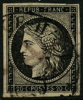 Obl. N°3 20c Noir S/jaune, Obl CàD Type 14, Signé Calves RARE - B - 1849-1850 Ceres
