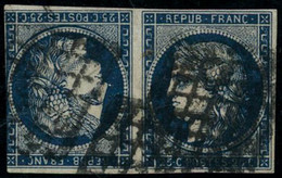 Obl. N°4c 25c Bleu, Paire Tête-bêche, 2è Choix Signé Roumet, Scheller - B - 1849-1850 Ceres