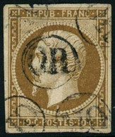 Obl. N°9 10c Bistre Obl Or Pelurages Au Verso - B - 1852 Louis-Napoleon