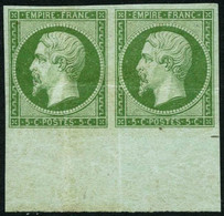 (*) N°12 5c Vert, Paire BDF, Queques Froissures SG - B - 1853-1860 Napoleon III