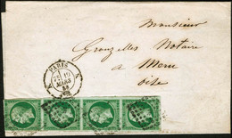 Lettre N°12 5c Vert , Bande De 4 S/lettre, Qualité Standard - B - 1853-1860 Napoleon III