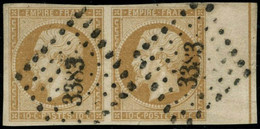 Obl. N°13Ad 10c Bistre, Type I Paire Bord De Feuille Avec Filet D'encadrement - TB - 1853-1860 Napoleon III