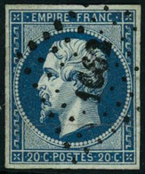 Obl. N°14Ad 20c Bleu Foncé S/vert, Type I - TB - 1853-1860 Napoleon III