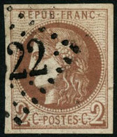 Obl. N°40Bg 2c Chocolat R2, Pièce De Luxe - TB - 1870 Bordeaux Printing