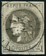 Obl. N°41Bc 4c Gris R2, Pelurage Au Verso Nuance Exceptionnelle - B - 1870 Bordeaux Printing