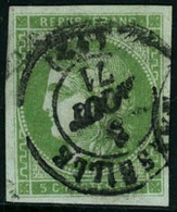 Obl. N°42B 5c Vert-jaune R2, Signé Calves - TB - 1870 Bordeaux Printing