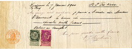 BELGIQUE - COB 63+66 SIMPLE CERCLE BRUXELLES EFFETS DE COMMERCE SUR RECU, 1900 - 1893-1900 Fine Barbe