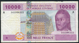 C.A.S. LETTER A = GABON P410Aa 10000 Or 10.000 FRANCS 2002 Signature 5 FIRST SIGNATURE   VF NO P.h. - Stati Centrafricani