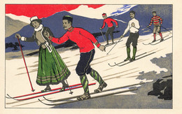 Jugendstil * CPA Illustrateur Art Nouveau * Ski Skieurs Sports D'hiver Skieuse * Série 1421 - 1900-1949