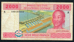 C.A.S. LETTER A = GABON P408Aa 2000 FRANCS 2002 Signature 5  VF NO P.h. - Central African States