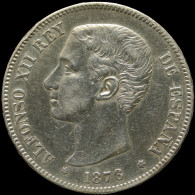 LaZooRo: Spain 5 Pesetas 1876 XF - Silver - Premières Frappes