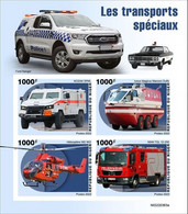 Niger 2022, Transport, Police, Fire Engine, 4val In BF IMPERFORATED - Sapeurs-Pompiers