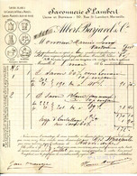 FACTURE.13.MARSEILLE.SAVONS BLANCS EN CAISSES,EN VRAC & MOULES.SAVONNERIE SAINT LAMBERT.ALBERT BARJAVEL & Cie. - Perfumería & Droguería