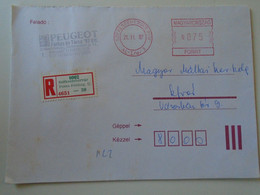 D193787 Hungary Registered Cover -EMA Red Meter Freistempel 1997   Székesfehérvár -automobile Peugeot - Machine Labels [ATM]