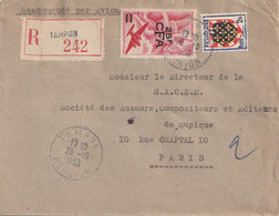 Lettre Recommandé Du Tampon Du 28 10 1953 Dont Poste Aérienne N°46 - Covers & Documents