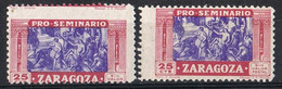 Dos Sellos Viñetas PRO Seminario Zaragoza 25 Cts, Sin Valor Postal, Variedad Descentrado * - Charity