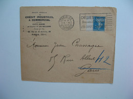 Semeuse  Perforé CC36  Crédit Commercial De France    1923 - Cartas & Documentos