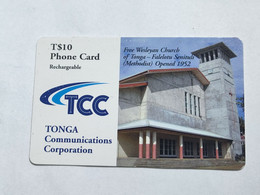 Tonga-(TO-PRE-TTC-007A)-Free Wesleyan-(T$10)(7)-(8994-9650-4068)-(373132)-used Card+1card Prepiad Free - Tonga