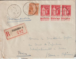 1935 - PAIX Avec PUB "BLECAO DEJEUNER INSTANTANE" Sur ENVELOPPE RECOMMANDEE De PARIS => ROUEN - Cartas & Documentos