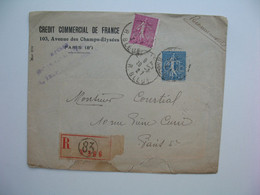 Semeuse  Perforé CCF64  Sur   Lettre Recommandé R 366 - 83  Crédit Commercial De France    1927 - Briefe U. Dokumente